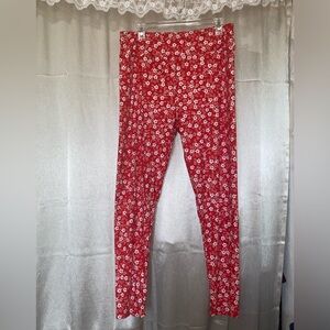 LuLaRoe Red Floral Leggings T/C Tall Curvy L XL Stretch Soft